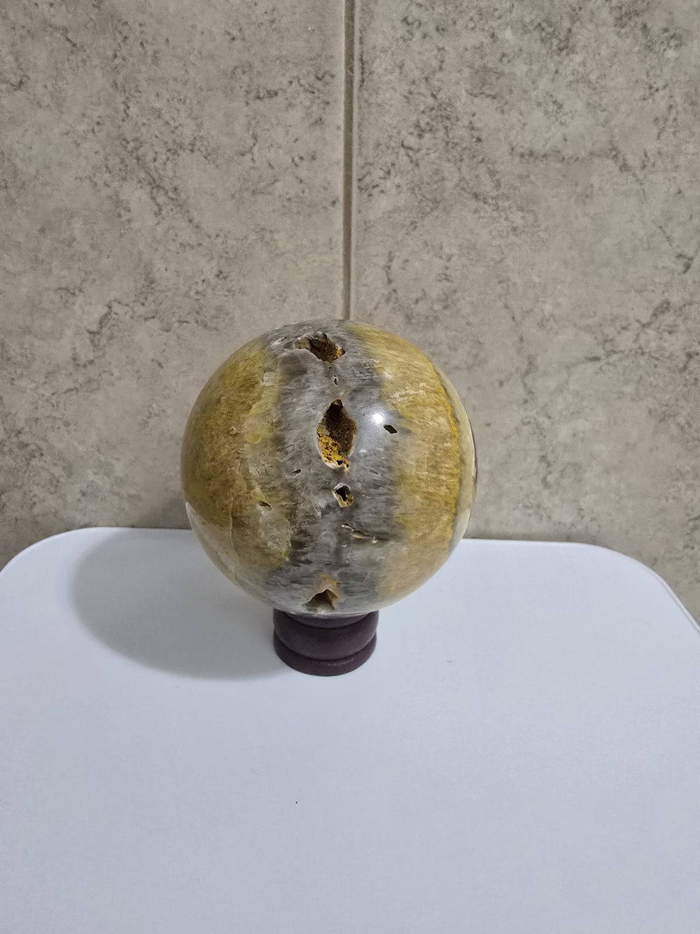 Polished Yellow and Gray Bumble Bee Jasper Decorative Stone Sphere